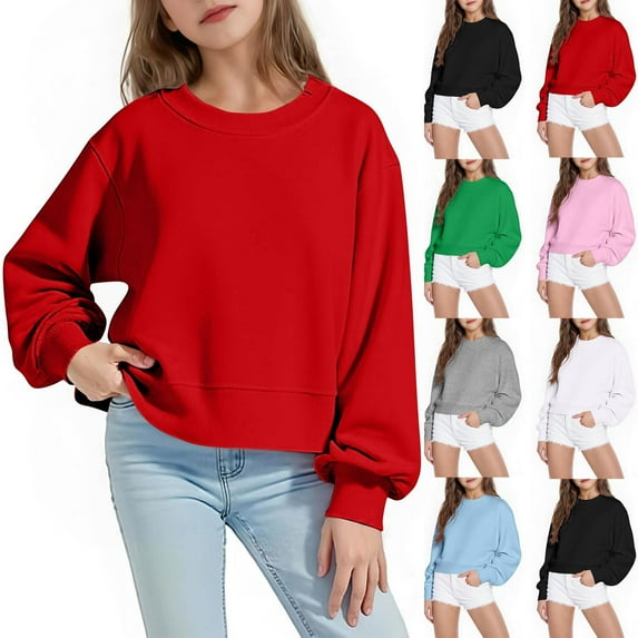 Elvqul Oversize Sweatshirts for Teen Girls 10-12 Crew Neck Hoodie Green Loose Long Sleeve Pullovers Solid Color Girls Sweatshirt