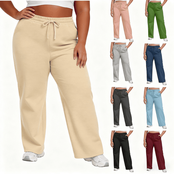 Elvqul Oversized Pants for Women Plus Size Workout with Pockets Athletic Navy Sports Drwastring Womens Sweatpants Plain