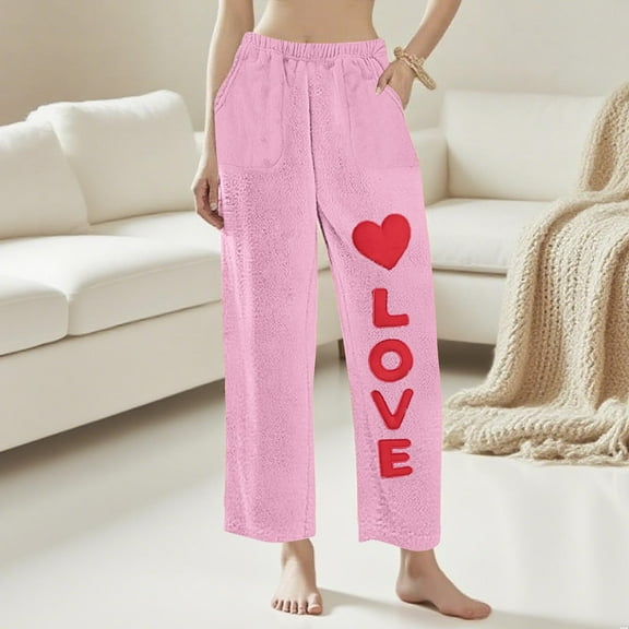 Elvqul Pajamas Pants for Women,Juniors Pajamas,Soft Winter Pants Only Comfortable Holiday Flannel,Pink,Size 3XL