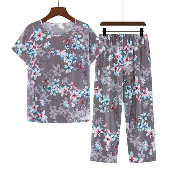 Elvqul Pajamas for Women 2PC Summer Tops and Pants Stretchy Womens Pajamas Multicolor