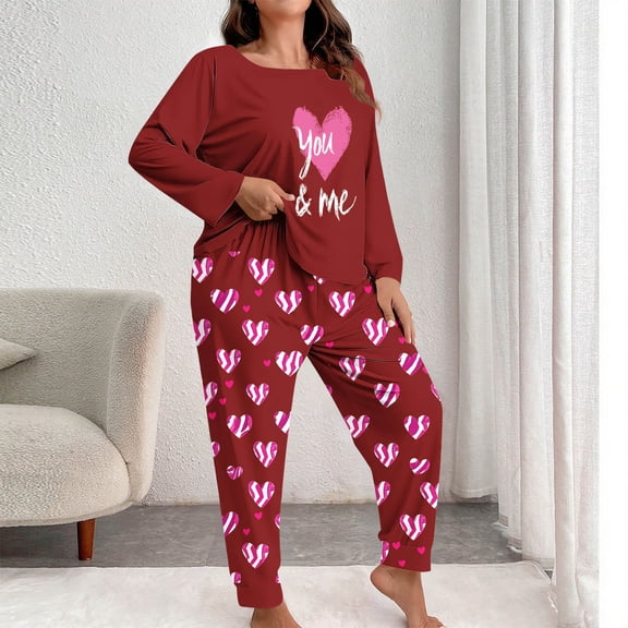 Elvqul Pajamas for Women Plus size Long Sleeve Nightwear Lounge Crew Neck Pullover Ultra Soft Girlfriends Loungewear 2 pc set