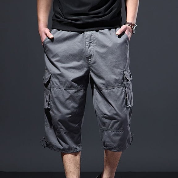 Elvqul Pant for Men Summer Trousers Elastic Waist Pull-On with Pockets Fashion Button Mens Bottom Plain
