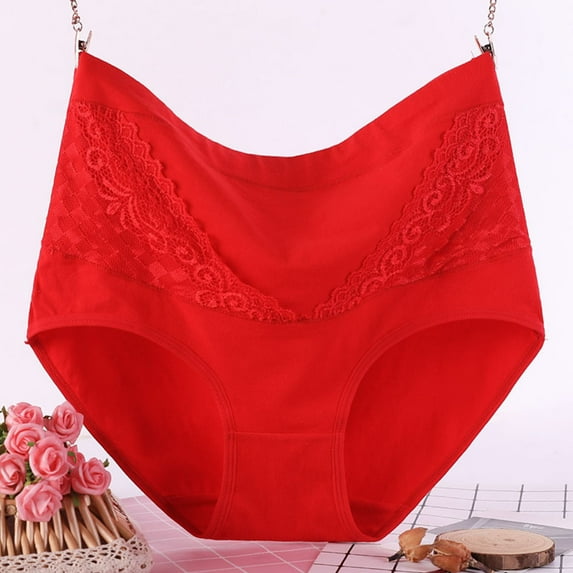 Elvqul Panties Women High Waist Comfort Red Cotton Underwear Lace Period Briefs Plus Size Panties