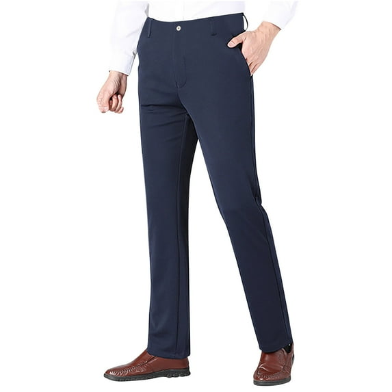Elvqul Pants for Men Big and Tall Cotton Mens Pants Flat Front Business Stretch Blue Dress Pants