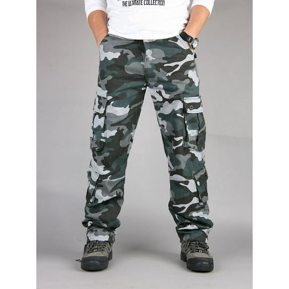 Elvqul Pants for Men Cargo Big and Tall Casual Cotton Blue Mens Pants Pockets Camo Pants