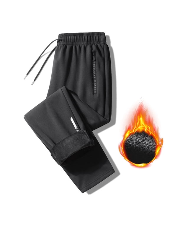 Pants for Men Casual Elastic Waist Wool Black Mens Pants Winter Pants