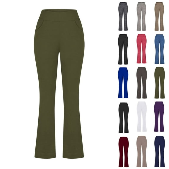 Elvqul Pants for Women Plus Size High Waisted Pull on Sports Comfortable Army Green Yoga Pants