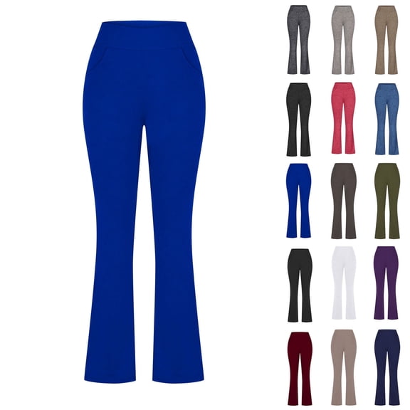 Elvqul Pants for Women Plus Size Pull on High Waisted Blue Lightweight Yoga With Pockets Gym Pants