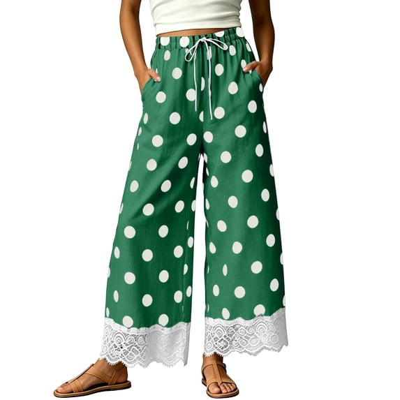 Elvqul Pants for Women Pull On Elastic Waisted Bottoms Straight Leg Summer Spring Wide-Leg Drawstring Womens Pants