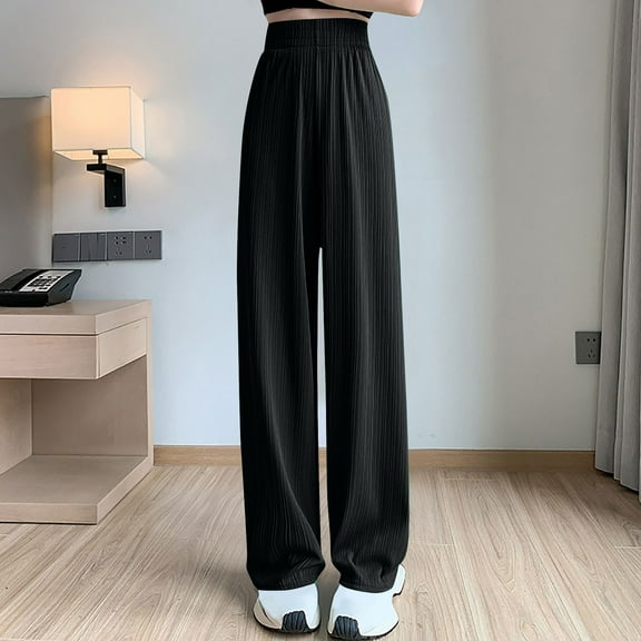 Elvqul Pants for Women Pull on Trousers High Waisted Straight Leg Ankle Black Winter Juniors Pants Fashion