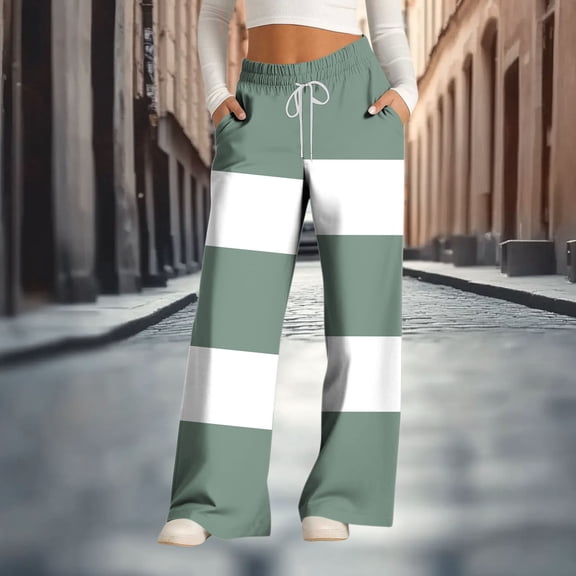 Elvqul Pants for Women Sweatpants with Pockets Color Block Elastic Waist Wide Leg Lightweight Loose Womens Bottoms Winter