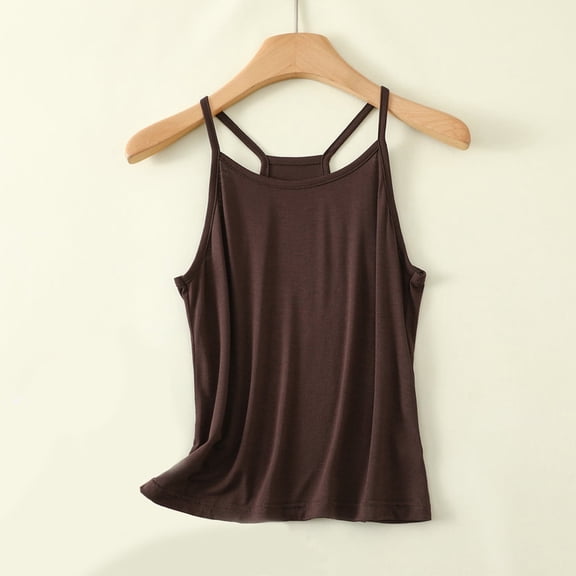 Elvqul Plain Tank Tops for Women Coffee Sleeveless Comfortable Camisoles Cotton Plus Size Juniors Round Neck Pullover Tank Tops