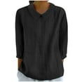 thumbnail image 1 of Elvqul Plus Size Blouses for Women Black Womens Tops Solid 3/4 Sleeve Fall Collared Pullover Pull on Shirt, 1 of 3