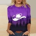 thumbnail image 1 of Elvqul Plus Size Blouses for Women Purple Crew Neck Western Cowboy Tops 3/4 Sleeve Soft Pullover Print Tshirts Holiday Blouses, 1 of 5