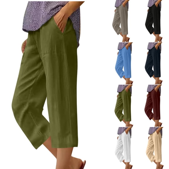 Elvqul Plus Size Capris for Women Army Green Womens Pants Plus Size Pockets Elastic Summer Pants