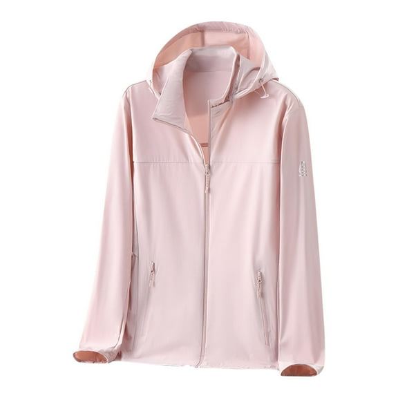 Elvqul Plus Size Coats for Women Lightweight Jackets Pink Casual Solid Color Hooded Long Sleeve Womens Sun Shirts Cooling
