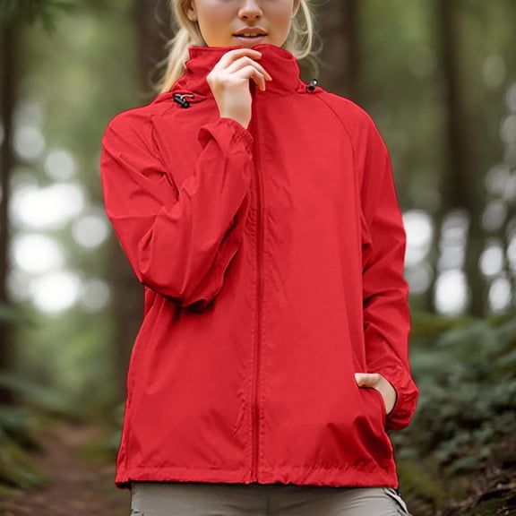 Vetsdori Womens Rain Jackets Lightweight with Hoodie,Trendy Plus Size Outerwear Full Zip Breathable Soft Cardigans Jackets for Women