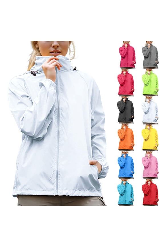 Vetsdori Womens Rain Jackets Lightweight with Hoodie,Trendy Plus Size Outerwear Full Zip Breathable Soft Cardigans Jackets for Women
