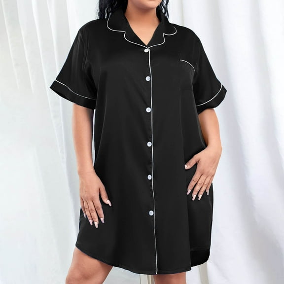 Royisotas Plus Size Nightgowns for Women Pink Loungewear Casual Comfortable Crew Neck Short Juniors Sleepwear Printed
