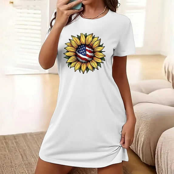 Elvqul Plus Size Nightgowns for Women Womens Loungewear Short Sleeve White Pull on Short Nightgowns