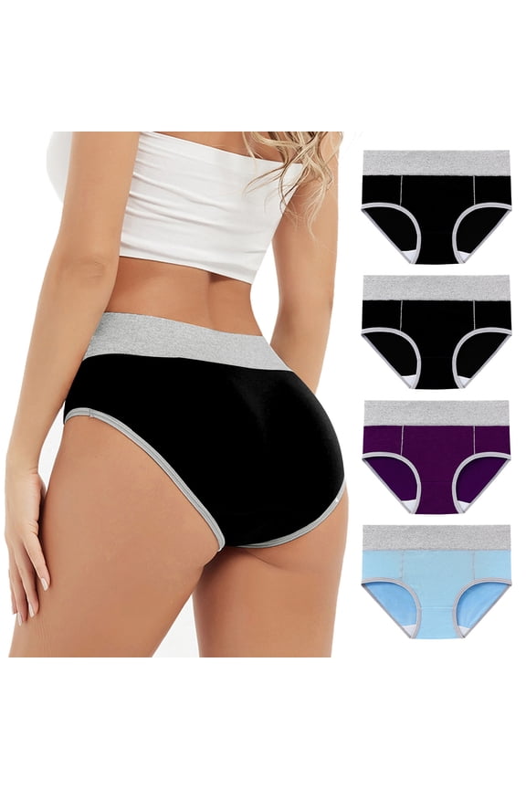 Plus Size Panties for Women 4 Pack Packs Briefs Mix Color Casual Breathable Womens Underwear High Cut