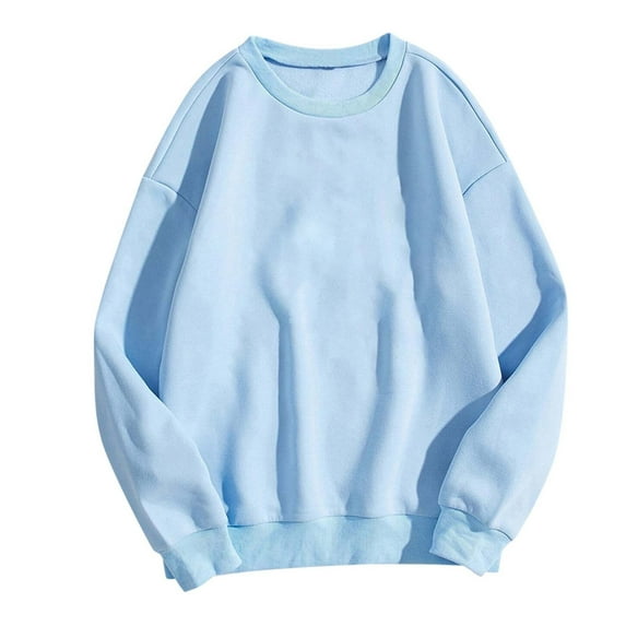 Elvqul Plus Size Sweatshirts for Women Loose Fit Crew Neck Plain Tops Light Blue Sweater Long Sleeve Sweatshirts