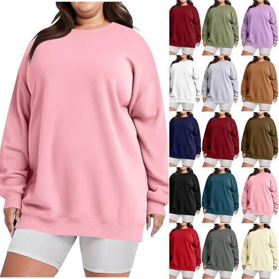 Elvqul Plus Size Tops for Women Long Sleeve Pullover Winter Warm Crewneck Ladies Sweatshirts