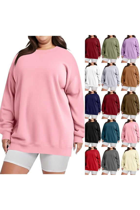 Plus Size Tops for Women Long Sleeve Pullover Winter Warm Crewneck Ladies Sweatshirts