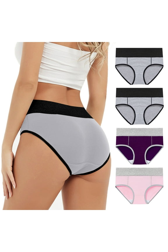 Plus Size Underwear for Women 4 Pack Packs Briefs High Cut Mix Color Breathable Womens Panties Leisure