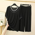 thumbnail image 1 of Elvqul Plus Size Womens Pajamas Cotton 2PC Elastic Sleepwear Short Sleeve Black Tops and Pants Pajamas Set, 1 of 2