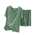 thumbnail image 1 of Elvqul Plus Size Womens Pajamas Cotton 2PC Short Sleeve Green Sleepwear Tops and Shorts Pajamas Set, 1 of 2