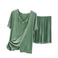 thumbnail image 1 of Elvqul Plus Size Womens Pajamas Cotton 2PC Short Sleeve Green Sleepwear Tops and Shorts Pajamas Set, 1 of 2