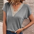 thumbnail image 1 of Elvqul Plus Size Womens Tops Gray V-Neck Short Sleeve Womens Plus Size T Shirts Loose Solid Tops, 1 of 9