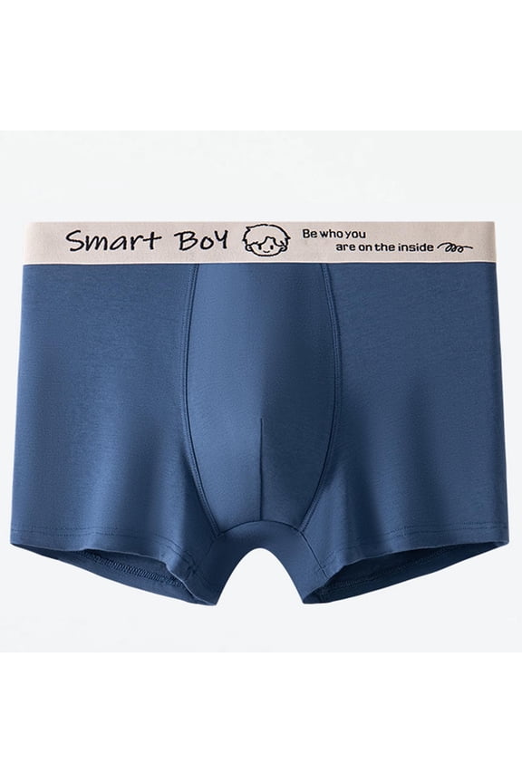 Print Underwear for Men Cotton Casual Pull-On Trendy Elastic Waistband Boxers Mens Underwear Blue
