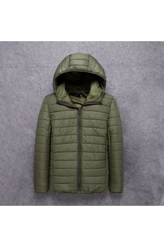 Puffer Jackets for Men Hooded Army Green Winter Zipper Jackets Fashion Padded Shirts