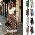 thumbnail image 1 of Elvqul Pull On Pants for Women Wide Leg Bottoms Polka Dot Fall Winter Lace Hem Elastic Waist Womens Trousers Drawstring, 1 of 7