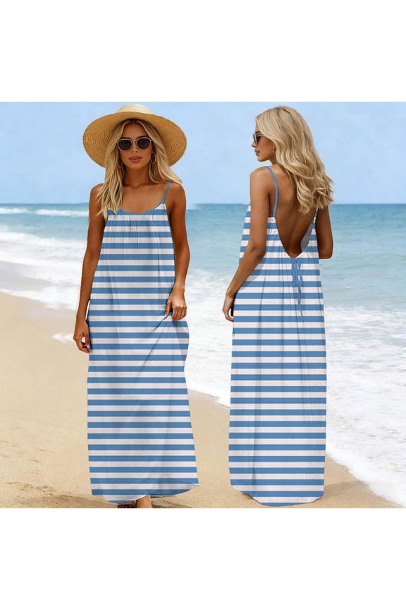 Pullover Dresses for Women Sleeveless Square Neck Maxi Dresses Backless Summer Striped Womens Cami Dresses Beach