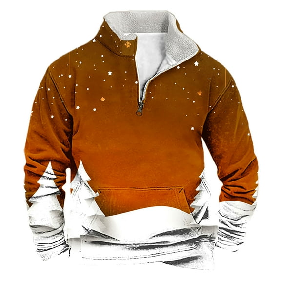 Elvqul Pullover Sweatshirts for Men Shirts Crew Neck Christmas Fall and Winter Casual Orange Mens Sweatshirts Graphic