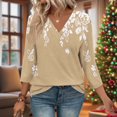 thumbnail image 1 of Elvqul Pullover Tops for Women Shirts 3/4 Sleeve Graphic Casual Cold Weather V Neck Womens Tops Relaxed Fit, 1 of 7