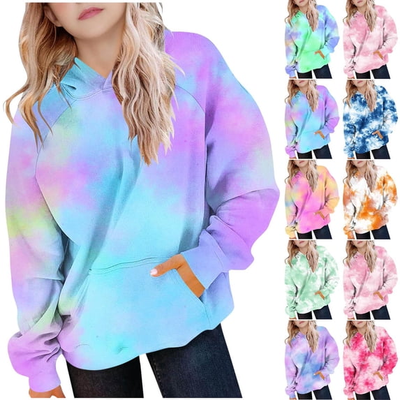 Elvqul Pullovers Sweatshirts for Girls with Pocket Hooded Oversize Blue Fall Solid Color 10-12 Girls Hoodies