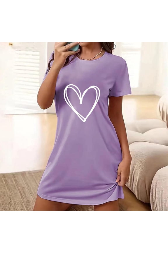 Purple Nightgowns for Women Pajamas Plus Size Summer ShortSleeve Ladies Nightshirt CrewNeck