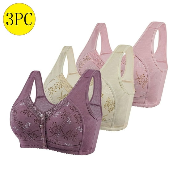 Elvqul Push-Up Bras Women Wireless Purple Plus Size Bralette Nylon Underwear 3 Pack Bras