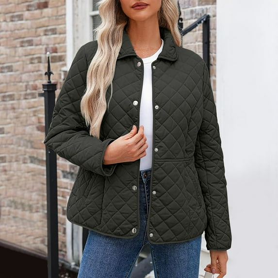 Hipattires Quilted Jackets for Women Casual Tops Outerwear Winter Jackets Slanted Pockets Holiday Womens Sweatshirts Button
