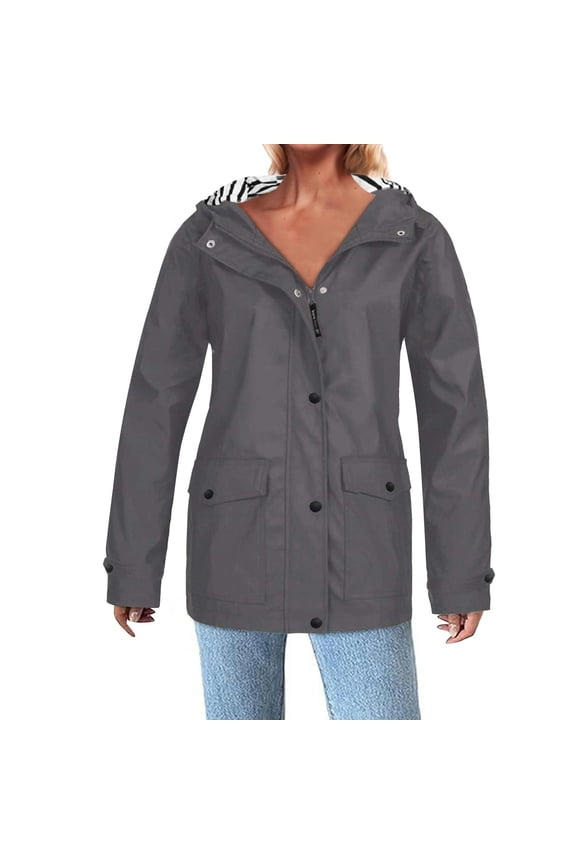 Raincoats for Women Windbreaker Waterproof Rain Jackets Lightweight Hooded Button Juniors Raincoat Casual
