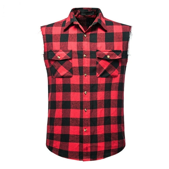 Elvqul Red T-Shirts for Men Printed Sleeveless Tank Tops with Pocket Big and Tall Collar Mens Shirts Pullover