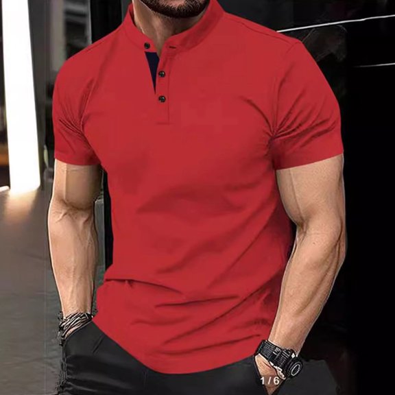 Elvqul Red Tee Shirts for Men Elastic T-Shirts Plain Short Sleeve Summer Pullover Mens Shirts Lightweight