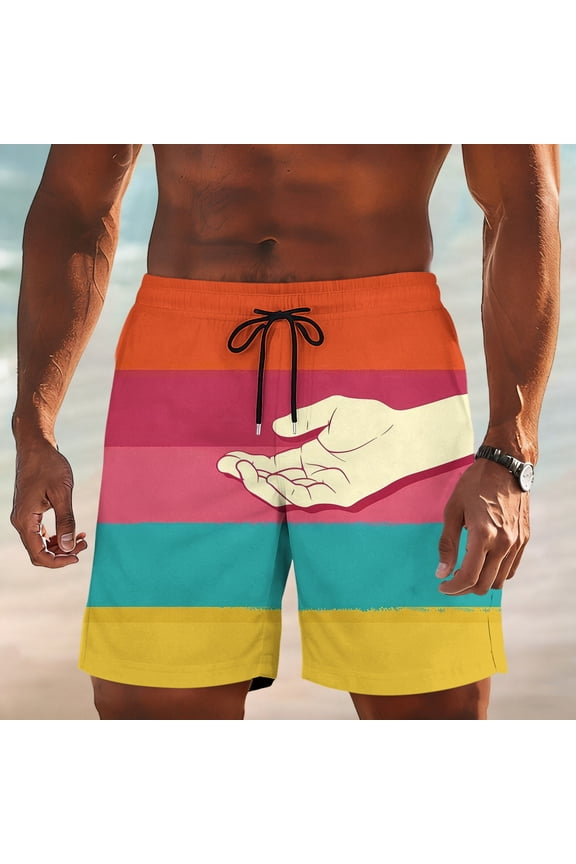 Resort Shorts for Men Summer with Stretch Board Shorts Drawstring Funny Face Print Elastic Waist Athletic Mens Swim Trunks