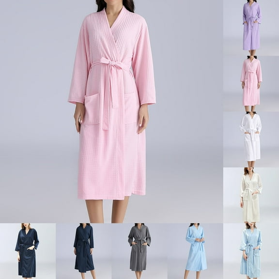 Elvqul Robe Women Robes for Women Pockets Long Pink Warm Winter Couple Sleepwear Robe