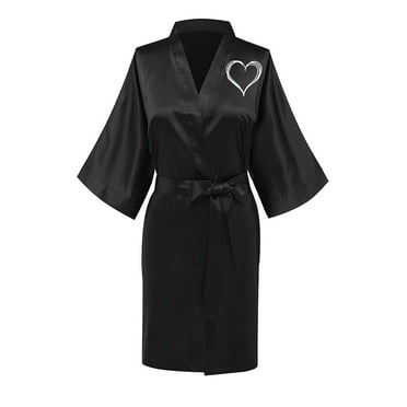 Elvqul Robe for Women Clearance Satin Womens Silk Robes Long Black Comfortable Bathrobe Robe
