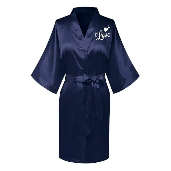 Elvqul Robe for Women Womens Silk Satin Robes Long Navy Soft Sleepwear Robe